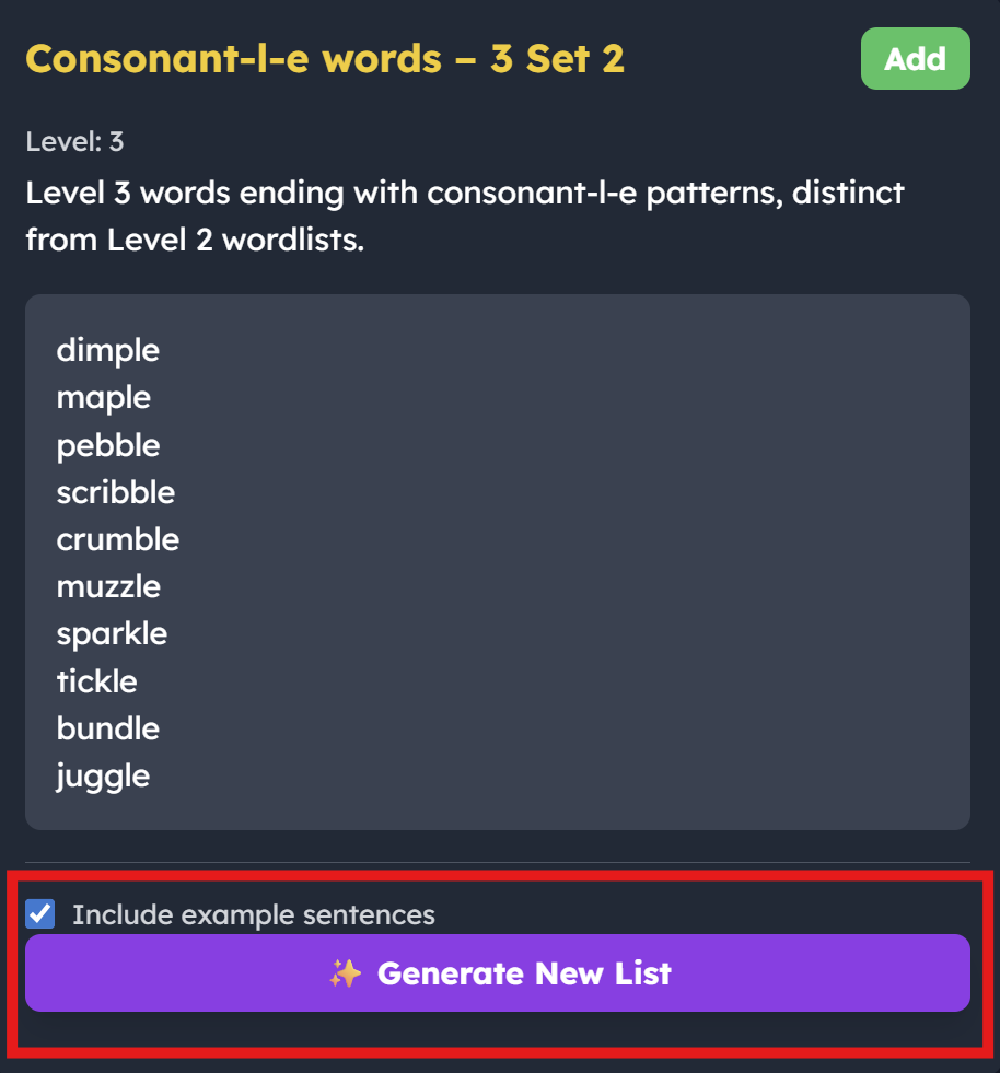 Auto word list creation image