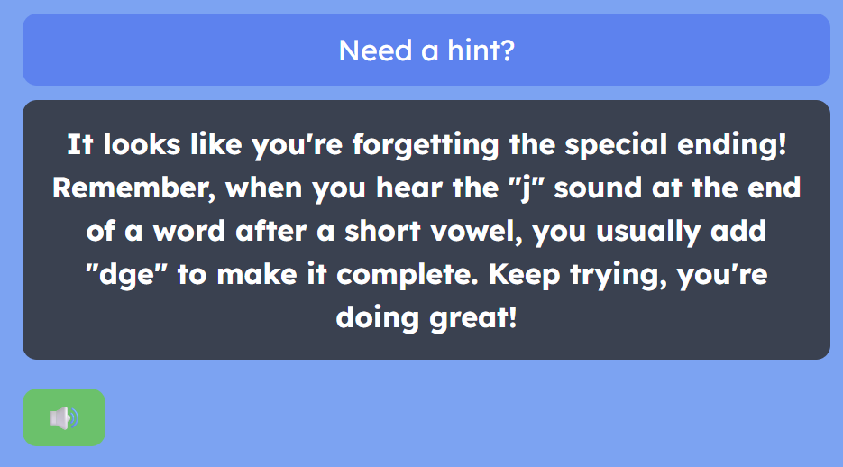 Smart hint giving advice on a repetitive spelling issue